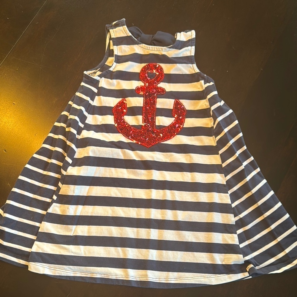 Tommy Bahama Navy and White Striped Dress with Red Anchor